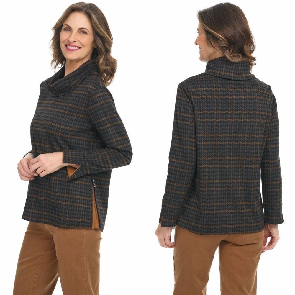 Tribal Soft Fleece Side Zip Cowl Neck Top XL